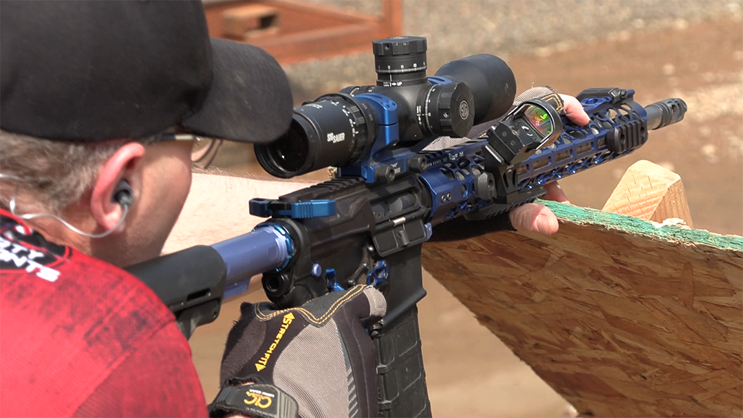 3-gun AR15 with high power scope and 45- degree reflex sight