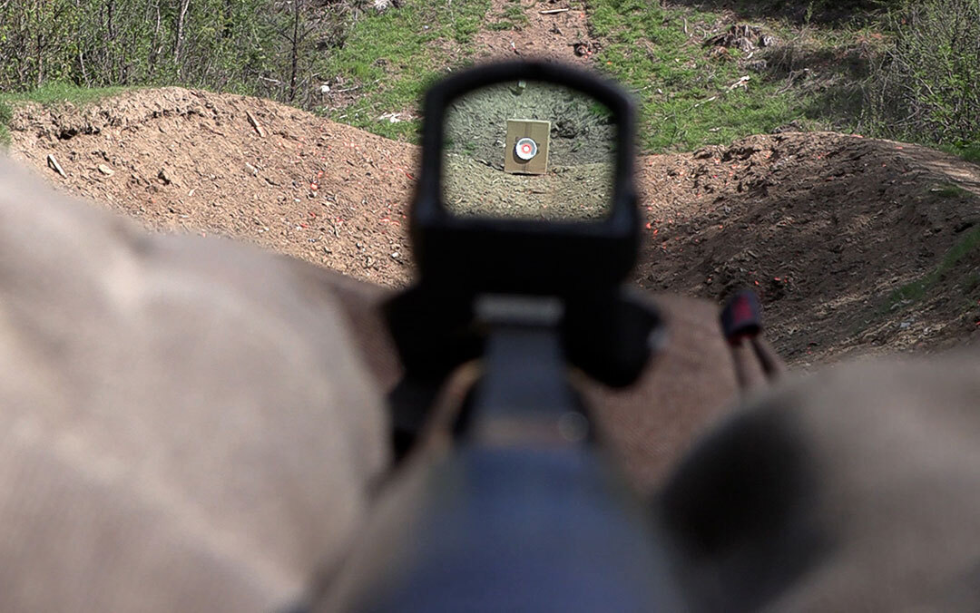 Shotgun red dot zeroed on target