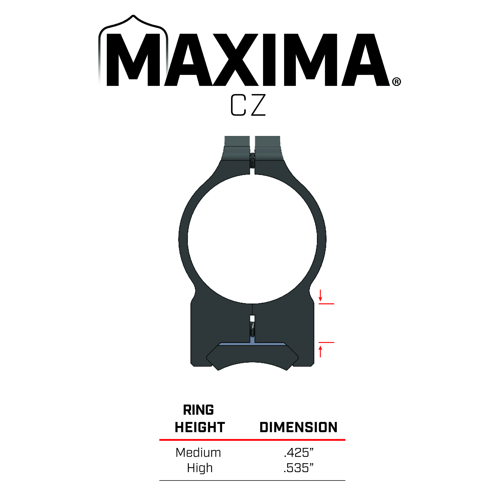 ring height for maxima scope rings for CZ rifles. med .425 inch high .535 inch